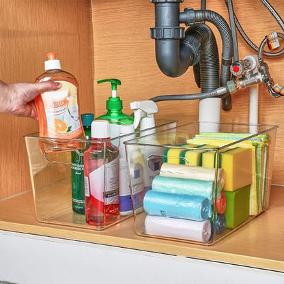 Vtopmart 6 Pack Clear Plastic Storage Bins, Pantry Organizer Containers with Handle for Refrigerator, Fridge, Cabinet, Kitchen, Countertops, Cupboard, Home Organization and Storage, XL - size: XL(13"×7.4"×7")