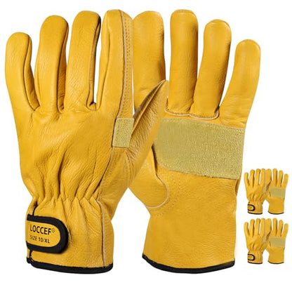 LOCCEF 2 Pairs Leather Work Gloves for Men and Women,Cowhide Leather Gloves Utility Working Gloves