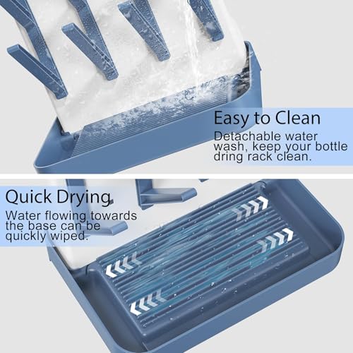 Baby Bottle Drying Rack, Space Saving Vertical Bottle Rack Dryer (Blue) | Bottle Drying Rack Countertop Organizer with Brush Holder for Bottles & Baby Accessories Pacifiers and Pump Part- BPA-Free