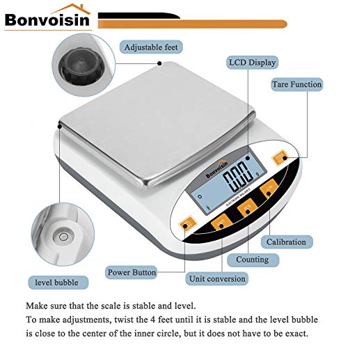 Bonvoisin Lab Scale 500gx0.01g Digital Precision Analytical Balance - High Precision Electronic Balance for Jewelry, Kitchen, Scientific, and Laboratory Use - size: 500gx0.01g