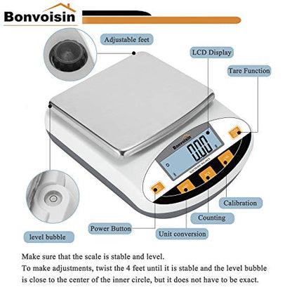 Bonvoisin Lab Scale 2000g x 0.01g Digital Precision Analytical Balance 10mg High Precision Electronic Balance Jewelry Scale Kitchen Scale Scientific Scale Laboratory Scale Balance (2000g x 0.01g) - size: 2000g,0.01g