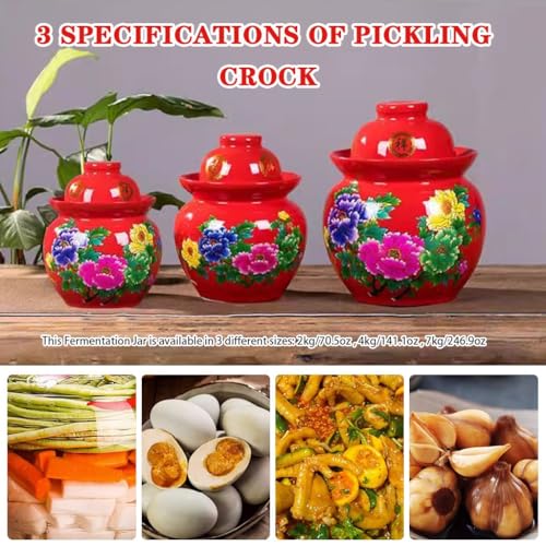 Chinese Style Flower Pattern Pickle Jar, Thickened Ceramic Fermentation Tank, Water Seal Design, Large Capacity Pickling Container(7kg/246.9oz) - size: 7kg/246.9oz