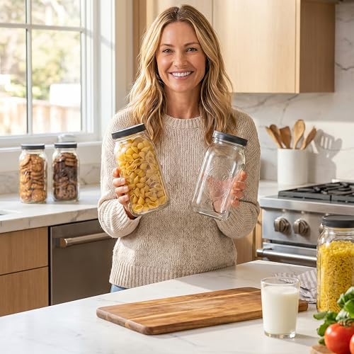 Wide Mouth Mason Jars 64 oz [2-Pack] with Airtight Lids – Large Glass Storage Jars for Pasta, Cookies, Dry Goods & Infused Water | BPA-Free Leak-Proof Lids - size: 64 oz