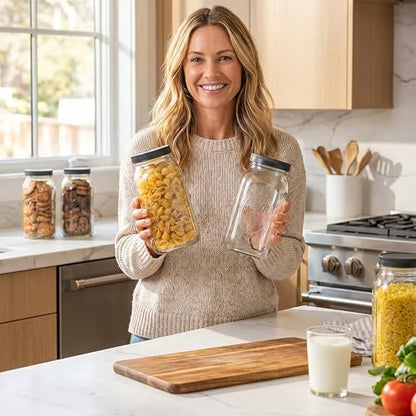 Wide Mouth Mason Jars 64 oz [2-Pack] with Airtight Lids – Large Glass Storage Jars for Pasta, Cookies, Dry Goods & Infused Water | BPA-Free Leak-Proof Lids - size: 64 oz