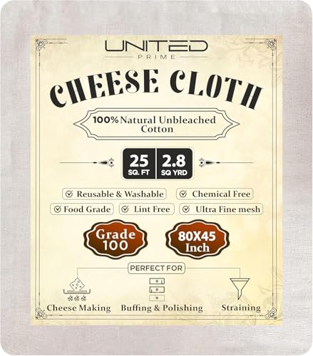 Cheese Cloths 100 Grade, 80X45 Inches- 24 Sq Feet Pure Cotton- 2.8 Sq Yard Reusable Fine Mesh Hemmed 2 Edges Muslin Cloth, Cheesecloth For Straining Cooking, Baking, Cheese Making, Sprouting, Steaming - size: 2.8 Sq Yards