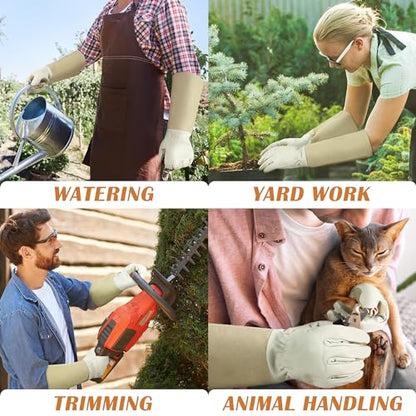 HANDLANDY Pruning Gloves Long for Men & Women, Pigskin Leather Rose Gardening Gloves- Breathable & Durability Gauntlet Glove (Small, Beige) - color: Beige, size: Small (Pack of 1)