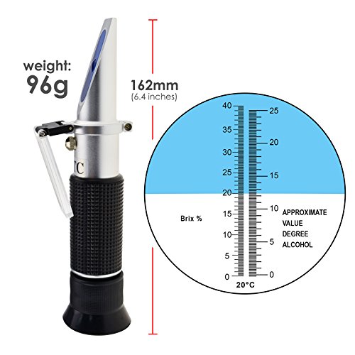 Alcohol Refractometer for Spirit Alcohol Volume Percent with Automatic Temperature Compensation (ATC) Dual Scale Brix 0-40% 0-25% VOL in Wine Making and Beer Brewing, Homebrew Kit