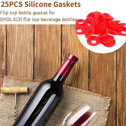 25PCS Silicone Rubber Gaskets Washer, Water Bottle Top Lid Gasket Swing Top Glass Bottle Caps Covers Sealing Ring Water Bottle Gasket for Brew Beer Soda