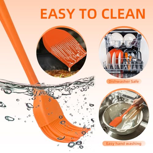 2 Pack Basting Brushes Silicone Heat Resistant Pastry Brushes Spread Oil Butter Sauce Marinades for BBQ Grill Barbecue Baking Kitchen Cooking (Black+Orange)