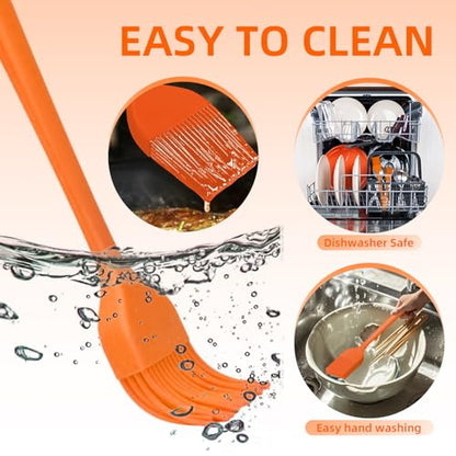 2 Pack Basting Brushes Silicone Heat Resistant Pastry Brushes Spread Oil Butter Sauce Marinades for BBQ Grill Barbecue Baking Kitchen Cooking (Black+Orange)