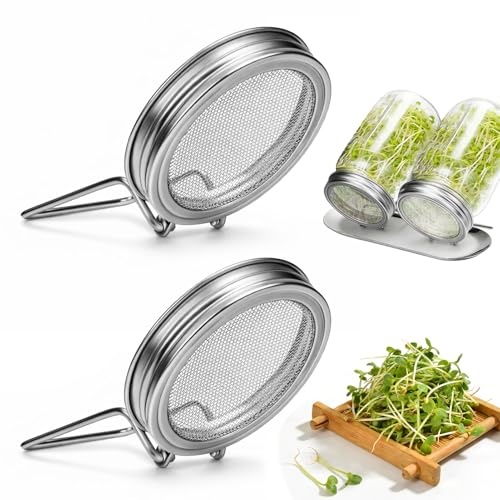 Palksky Sprouting Lids for Regular Mouth Mason Jars, 2Pack Reusable Stainless Steel Screen Bean Sprouts Growing Lid for Organic Alfalfa Broccoli Seeds Mung Bean Plant Germination Kits - color: Regular Mouth Screen Sprouting Lids