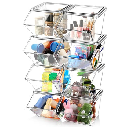 Yerliker 8 Pcs Clear Plastic Storage Bins with Lids Large Stackable Pantry Storage Organizer Bins Kitchen Organization Cabinet Organizers Ideal Containers for Fridge Kitchen abinets Bathroom