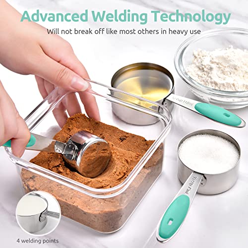 Measuring Cups and Spoons Set: U-Taste 18/8 Stainless Steel 12 Pieces Metal Stacking Kitchen Baking Cooking Food Measure Set 7 Cups 5 Spoons with Strengthened Weld Joints (Aqua Sky) - color: Aqua Sky