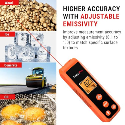 TempPro TP410 Infrared Thermometer Gun Non-Contact Laser Thermometer Gun for Cooking, Temperature Gun with Range -58℉~1022℉ for Pizza Oven Accessories, Griddle, HVAC, Engine, Gift for Dad Him Husband - style: IR Thermometer with Laser