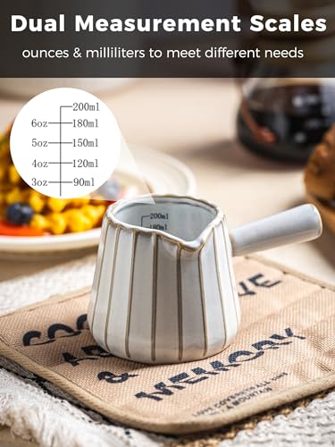 Ceramic Espresso Cups, Espresso Measuring Cup with Handle, Expresso Shots Cups with Scale, Espresso Accessories, 200ML /6 OZ, Cream White - color: B-Cream White