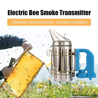 Electric Bee Smoker, Stainless Steel Beekeeping Tool with Heat Cover, Micro-USB Rechargeable, 4 AA Battery Powered