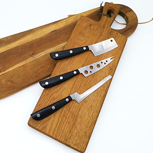 Cheese Knife Set, MATTSTONE HILL Cheese Knives - Soft & Semi Hard Cheese Knife, Soft Cheese Slicer, Cheese Cleaver, Premium Stainless Steel, Black Handle - size: Cheese Knife Set