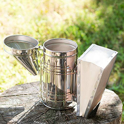 New Bee Hive Smoker Stainless Steel w/Heat Shield Beekeeping Equipment | Heat Shield, Beekeeping Equipment, Tool Kit - size: Medium