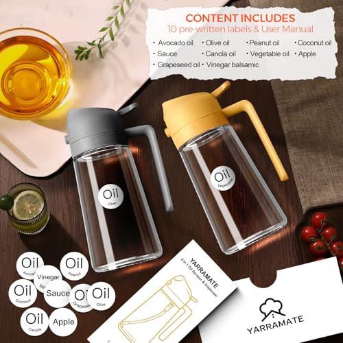 YARRAMATE 16oz/470ml Oil Sprayer for Cooking with Stickers, Food-grade Premium 2 in 1 Olive Oil Dispenser Bottle for Kitchen Gadgets, Air Fryer, Salad, Frying, BBQ (Gray) - color: 05_1Pc Grey
