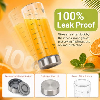 16oz Reusable Glass Juice Bottles with Lids, Wide Mouth, BPA-Free | Leak-Proof Clear Water Bottle for Juicing, Smoothie, Meal Prep | Capacity Markings, Brush Included, Dishwasher Safe | 6pcs - color: Clear-6 Packs, size: 16 Ounces