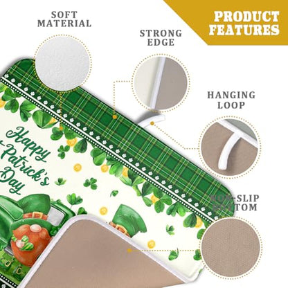 Shamrock Truck Dish Drying Mat Buffalo Check Dish Drainer Mat 16x18 inch Reversible Microfiber Quick Dry Rack Pad for Kitchen Counter Sink - color: Shamrock Truck Plaid, size: 16" x 18"