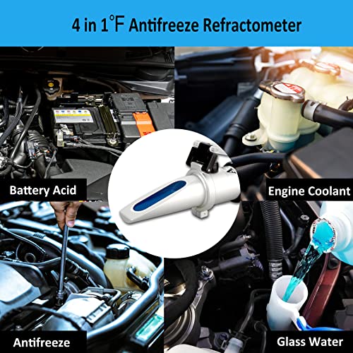 Antifreeze Refractometer in Fahrenheit 4 in 1 Antifreeze Tester Coolant Refractometer Ethylene Propylene Glycol Refractometer for Antifreeze System Diesel Exhaust Fluid, Battery Acid - color: 4-in-1 ℉ Antifreeze Refractometer
