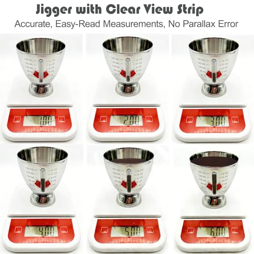 Cocktail Measuring Jigger for Bartending with Graduated Markings 1 oz to 6oz Heavy Duty 18/8 Multi-Unit Measure Stainless Steel Shot Measure Cup with 2 Pour Spouts - color: #2 Silver & 2 Spouts