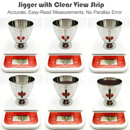 Cocktail Measuring Jigger for Bartending with Graduated Markings 1 oz to 6oz Heavy Duty 18/8 Multi-Unit Measure Stainless Steel Shot Measure Cup with 2 Pour Spouts - color: #2 Silver & 2 Spouts