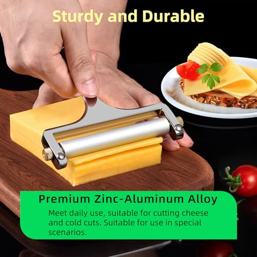 6 Pcs Cheese Slicer Set with Wire Cutter & Spatula, Matte Silver Stainless Steel Cheese Cutter for Block Cheese, Adjustable Handheld Cheese Slicer for Kitchen Butter Sandwich Making (Includes 8 Wires)