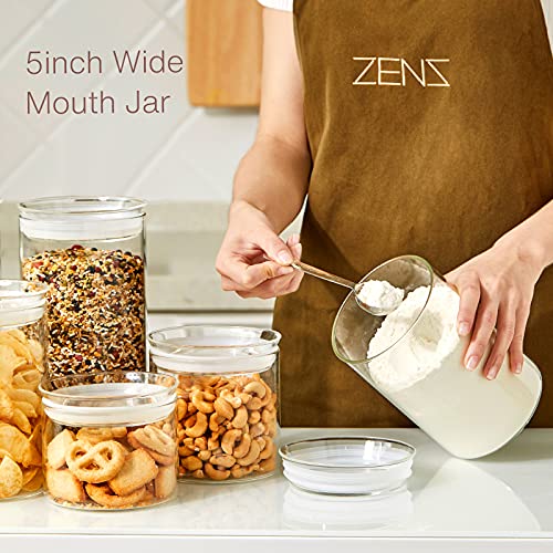 ZENS 74 fl.oz Glass Storage Containers with Airtight Lids, 2 Set 4.7in Wide Mouth Clear Food Storage Jars for Kithen Pantry Baking Flour, Clear Glass Canisters Sets for Pasta, Coffee Beans, Rice - size: 9.2-74oz 2Pack