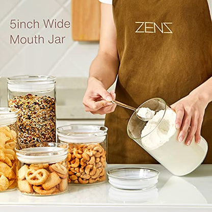 ZENS 74 fl.oz Glass Storage Containers with Airtight Lids, 2 Set 4.7in Wide Mouth Clear Food Storage Jars for Kithen Pantry Baking Flour, Clear Glass Canisters Sets for Pasta, Coffee Beans, Rice - size: 9.2-74oz 2Pack