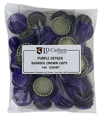 144 Oxygen Absorbing Beer Bottle Caps, 26mm US Standard Size Pry off Silver Crown Caps for Homebrew, PVC Free Purple Crown Caps for Beer Bottles.