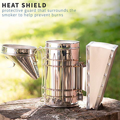 New Bee Hive Smoker Stainless Steel w/Heat Shield Beekeeping Equipment | Heat Shield, Beekeeping Equipment, Tool Kit - size: Medium