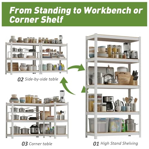 Durstruct 5 Tier 36" W×16" D×72" H White Shelving Unit Adjustable Metal Storage Utility Rack Heavy Duty Shelves Organization Multipurpose Shelf Kitchen Garage Pantry Closet Bathroom - size: 36" W x 16" D x 72" H