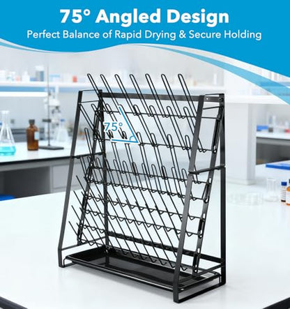 FOUR E'S SCIENTIFIC Lab Drying Rack, Steel Wire Bottle Drying Rack for Lab Glassware Countertop Wall Mounted Detachable Dryer Stand, Holds Up to 83 Pieces
