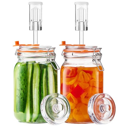 Fermenting Jars, 1.5L Fermentation Kit With Glass Weights, 2-Pack | Wide-Mouth 2L Glass Jar With Self-Venting Airlock, Ideal For Sauerkraut, Kimchi, Pickles And Other Homemade Ferments - size: 1.5 Liter