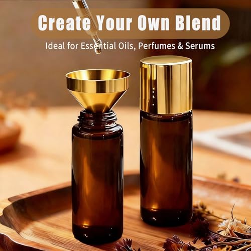Tiger's Eye Roller Bottles for Essential Oils, 50ml Refillable Amber Glass Roll On Bottles with Natural Crystal Roller Balls, Leak-Proof Travel Perfume Bottle with Gold Caps - color: Tiger's Eye