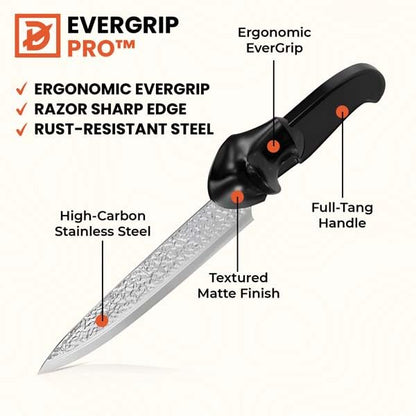 EverGrip Pro Chef Knife 8 Inch, High Carbon Stainless Steel Full Tang Kitchen Knife, Ergonomic Handle for Chopping, Slicing & Dicing, Left Handed