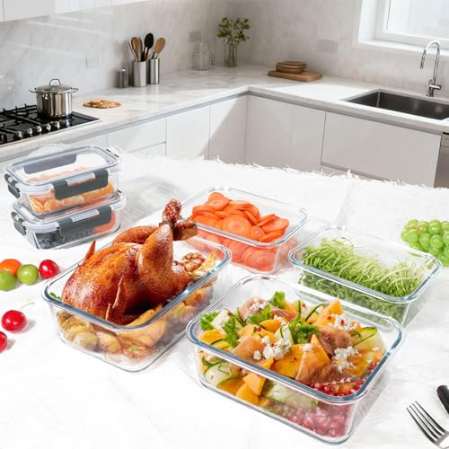 M MCIRCO 67.4oz(8.3 cup), 33.8oz(4.2 cup)& 18.6oz(2.1 cup) Extra Large Glass Food Storage Containers Set with Lids, 6 Pack Airtight Glass Storage Container for Microwave,Oven,Freezer Dishwasher - size: 6pcs