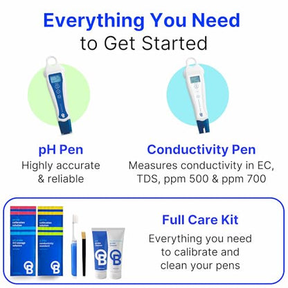 Bluelab PENSTP pH and Conductivity Starter Pack - Precision Nutrient Solution Management Kit with Temperature Measurement, Waterproof Pens, and Probe Care Kit