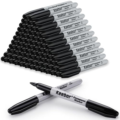Keebor Black Permanent Markers Bulk of 100 Pack, Fine Point Permanent Marker Set, Waterproof, Quick Drying, School & Office Supplies - size: 100 Pack