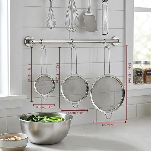 3PCS Fine Mesh Strainers for Kitchen, Stainless Steel Metal Wire Sieve Strainer, Food Strainer with Handlle for Sifting, Straining and Cooking