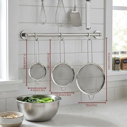 3PCS Fine Mesh Strainers for Kitchen, Stainless Steel Metal Wire Sieve Strainer, Food Strainer with Handlle for Sifting, Straining and Cooking