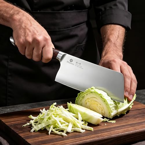 imarku Cleaver Knife 7.5 Inch - Japanese High Carbon Stainless Steel Chopping Knife & Meat Cleaver with Ergonomic Non-Slip Pakkawood Handle for Home Kitchen & Restaurant, Gift for Men & Women - color: Silver walnut