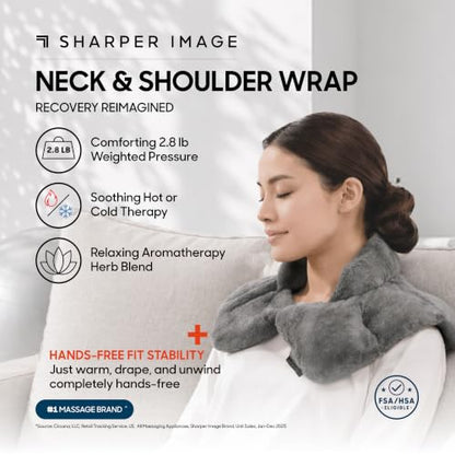 Sharper Image Heated Neck & Shoulder Wrap - Microwavable Warm & Cooling Plush Pad, Scented Aromatherapy (100% Natural Lavender & Herb Spa Blend), Pain Tension Headache Relief Therapy, Gift for Women - color: Grey