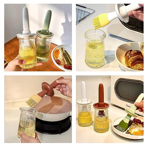 Oil Dispenser with Brush - Glass Olive Oil Dispenser for Kitchen, 3 IN 1 Oil Dispenser Bottle with Silicone Basting Brush for Cooking Vinegar Sauce BBQ Grill Frying (Green) - color: Green, style: 1 Pack
