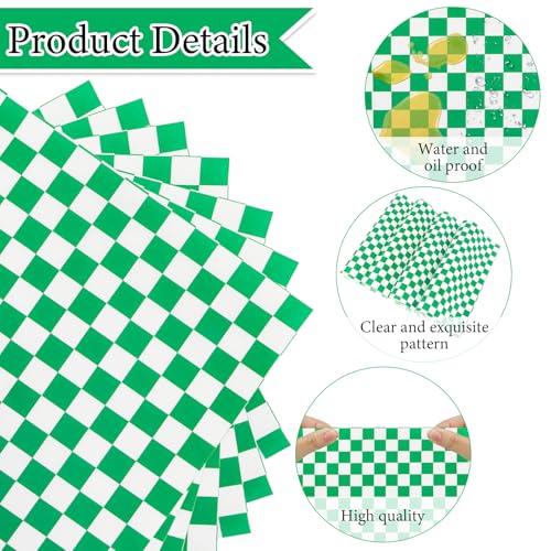 200 Pcs Wax Paper Sheets for Food Deli Wrap Paper Sheets 8.5x8.5"Food Basket Liners Checkered Square Sandwich Wraps for Burgers Bread Restaurant Barbecue Picnic(Green) - color: Green