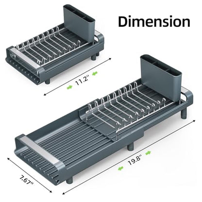 TOOLF Small Dish Drying Rack, Mini Expandable Compact Dish Rack, Slim Extendable Stainless Steel Dish Drainer for Kitchen Countertop, Space Saving Dish Strainer, Dark Slate Gray - color: Dark Slate Gray