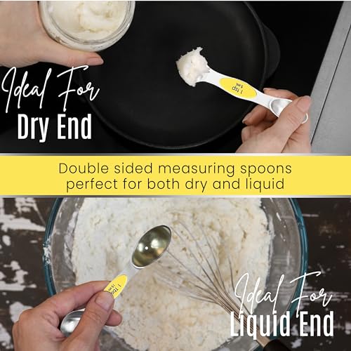 Magnetic Measuring Spoons Set of 9 Stainless Steel Dual-Sided Stackable Measuring Spoon Nesting Teaspoons Measuring Dry and Liquid Ingredients, Fits in Spice Jars Set of 9 (Yellow) - color: Yellow