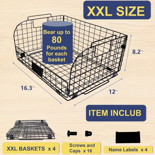 4 PACK XXL Stackable Wire Baskets for Storage Pantry,Fruit Basket For Kitchen Cabinet,16.3''x12''x8.2''Vegetable Fruit Snack Chips Onion Potato Cans Organization, pantry organizers and storage